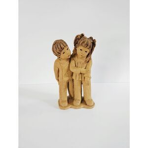 Vintage '70s Lee Bortin Studio Art Boy & Girl Clay Statue Figurine Sculpture